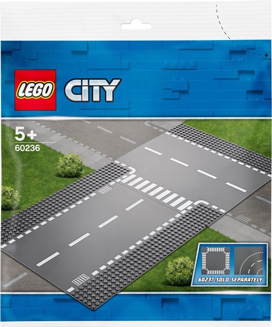 lego City 60236 rechte wegenplaten en t-kruising