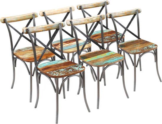 vidaXL Eetkamerstoelen 6 stuks massief gerecycled hout