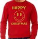 Bellatio Decorations Foute Kersttrui/sweater voor heren - Happy Christmas - rood - glitter goud - Smile / Emoticon L