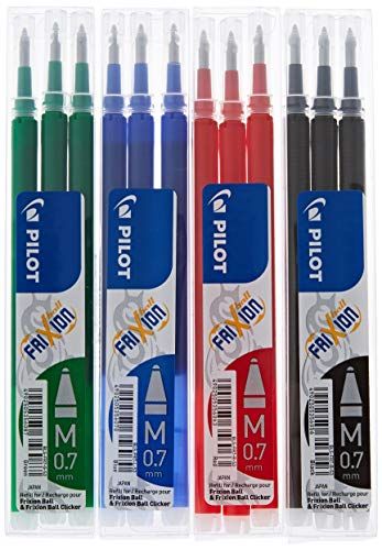 Pilot Frixion Ball Vullingenset - 4 x 3 Stuks - Blauw/Zwart/Rood/Groen