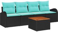 vidaXL Tuinbank Set Zwart en Turquoise Poly Rattan