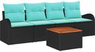 vidaXL Tuinbank Set Zwart en Turquoise Poly Rattan
