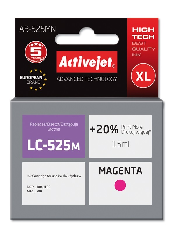 ActiveJet AB-525MN inkt (Brother LC525M vervanging; Supreme; 15 ml; rood) single pack / magenta