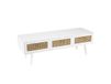 Meuble TV blanc 3 tiroirs cannage naturel