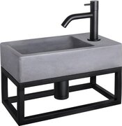 Differnz Fonteinset Force Rechthoek 40x22x23.5cm Beton Donkergrijs Handdoekrek Gebogen Toiletkraan Clickwaste Sifon Mat Zwart