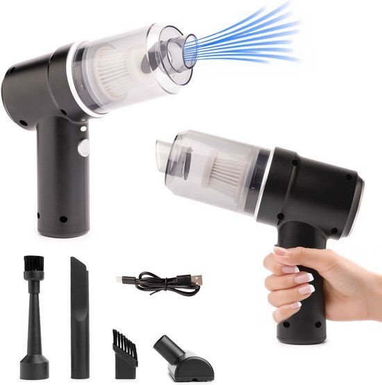 QLT No Less QLT 2-in-1 Draadloze Mini Stofzuiger en Compressor - Zwart