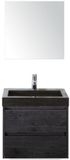 BES LED Dante Badmeubelset 60 cm - Black Oak - Wastafel Hardsteen Wit Lucca met Spiegel