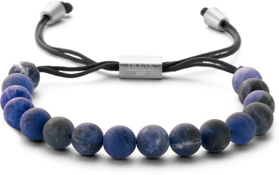 Frank 1967 Courageous Beads 7FB 0268 Heren Armband met Staal Element - Sodaliet Natuursteen 8 mm - Blauw