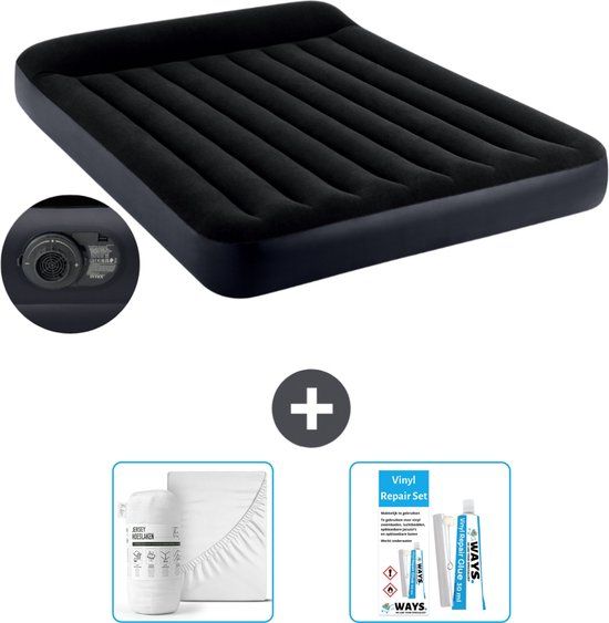 Intex Luchtbed - 2-Persoons - 152 x 203 x 25 cm - Blauw - Hoeslaken & Reparatieset