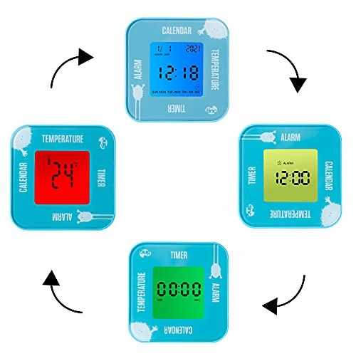 Tinc Kids Digitale Alarm Nachtlampje Temperatuur, Datum & Timer Draaien Flip Clock - Blauw - Klein