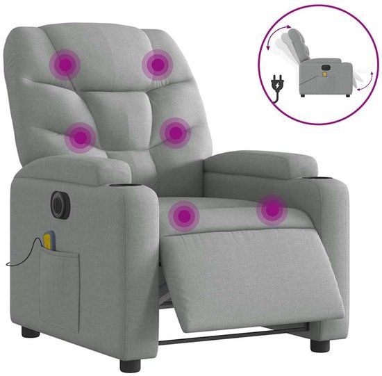 vidaXL Massagestoel elektrisch verstelbaar stof lichtgrijs