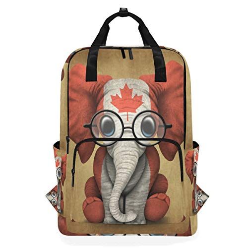MONTOJ Reizen Rugzak Baby Olifant Met Bril En Canadese Vlag School Rugzak