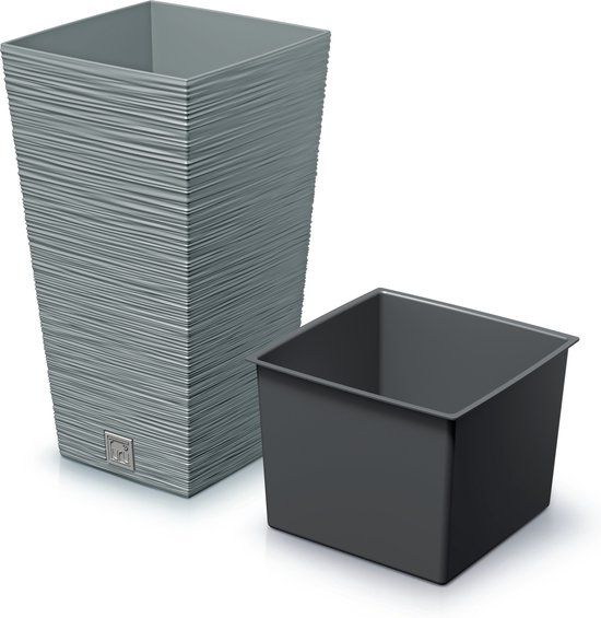 Prosperplast Plantenpot Furu Stripes - Lichtgrijs - Vierkant - Kunststof - D24xH45 cm
