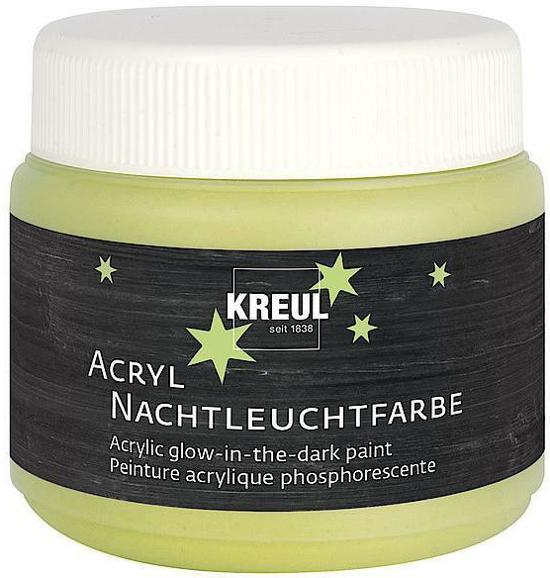 C.Kreul KREUL Glow in the Dark acryl verf - 150 ml gele acryl verf die licht in het donker geeft - Waterverdunbare verf - Geschikt voor hout, papier, steen, doek - Voor schilderen, vingerverf, hobby, knutsel, kinderkamer, etc