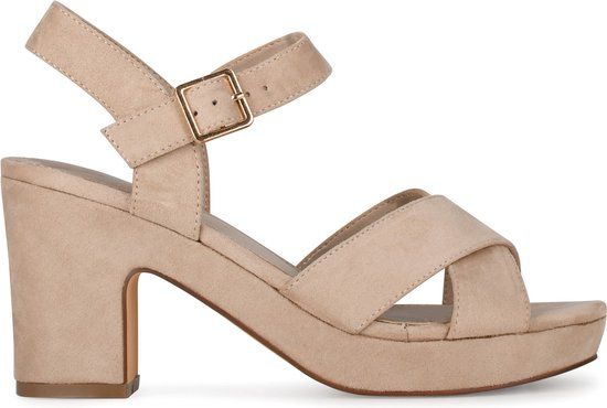 POSH by Poelman MARY Dames Sandalen - Beige - Maat 40 - Dierenprint - Hakhoogte 8 cm en hoger - Imitatiesuède - Lente/Zomer 2024