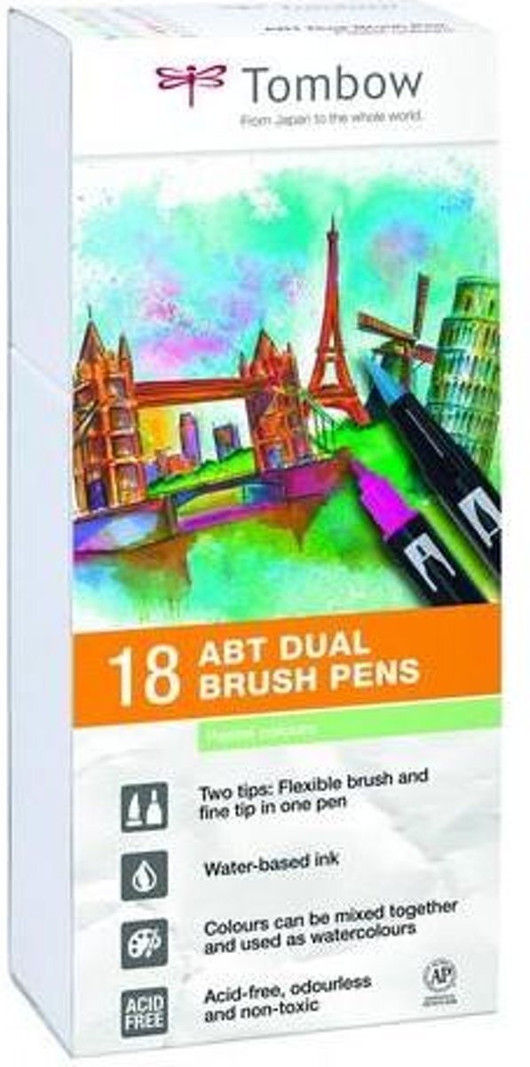 Tombow ABT Dual-Brush tekenpennen -Pastel kleuren - Set van 18