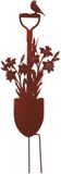 UNUS® Tuinspade met vogel en narcissen – roestlook gepatineerd metalen tuinpaal voor tuin, terras, balkon