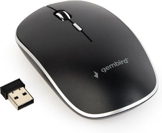 Gembird Stille Draadloze USB-A Muis - 4 Knoppen - 1600 DPI - Zwart
