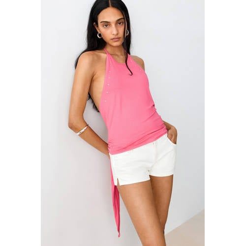 MANGO TEEN haltertop met strass-steentjes - roze
