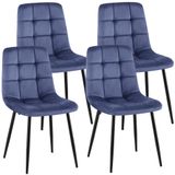 CLP Set van 4 eetkamerstoelen Antibes, met fluwele bekleding, gestoffeerde rugleuningen, geschikt tot 150 kg, blauw