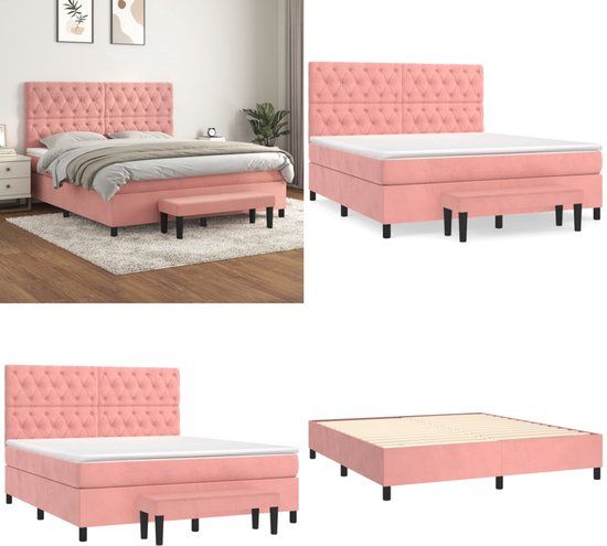 vidaXL Boxspring met matras fluweel roze 160x200 cm
