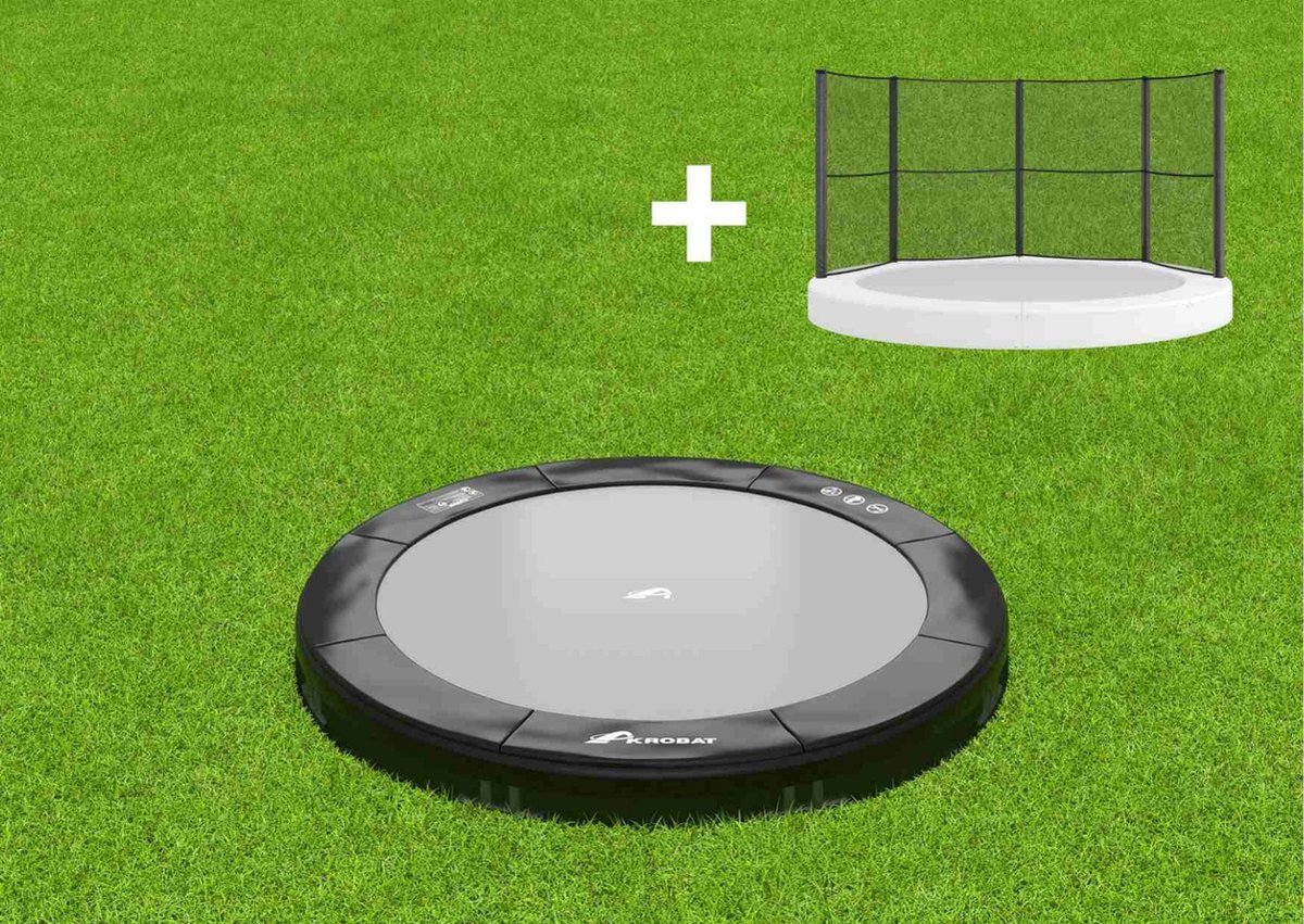 12SPRINGS / Akrobat Akrobat Primus Inground Trampoline 365 Zwart, incl. veiligheidsnet