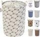 LessMo 19,7 inch panier à linge avec cordon de serrage, trieur de rangement, panier à linge pop-up pliable, rond imperméable en coton lin pour chambre à coucher, vêtements de bébé, jouets