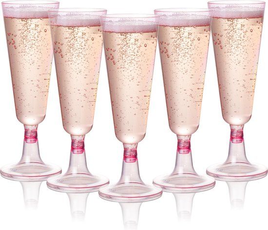 MATANA 24 champagneglazen, roze, kunststof, elegant, robuust, herbruikbaar