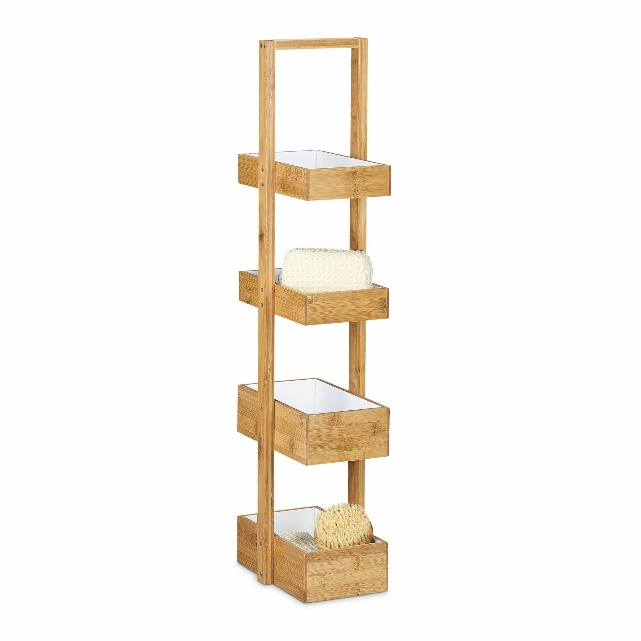 Relaxdays Bamboe Badkamerrek - 4 Bakken - Smal - 88x25x18 cm - Lichtbruin/Wit