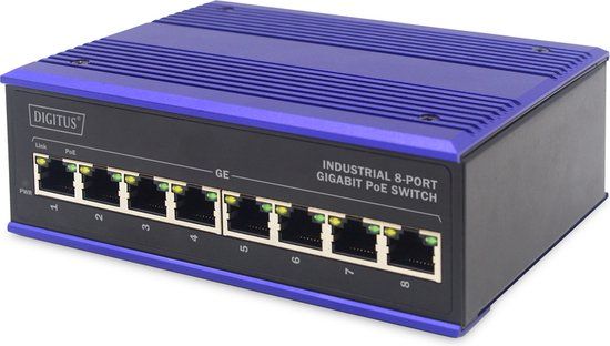 ASSMANN Electronic DN-651121 - Switch - 8-poorts - Gigabit Ethernet - PoE - Zwart/Blauw