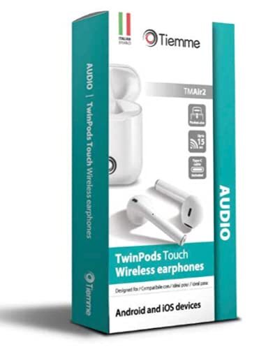TIEMME TWINPODS Touch TMAir2 draadloze Bluetooth-hoofdtelefoon, compatibel met iOS en Android, wit