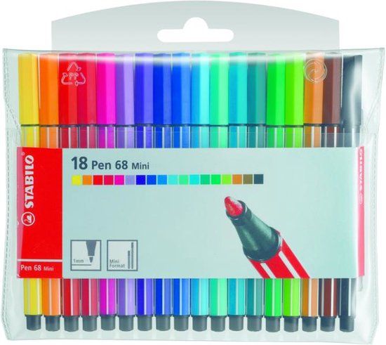 STABILO Pen 68 Mini Viltstift - Etui met 12 Kleuren