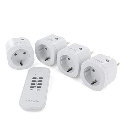 Chacon Set met 4 mini RF-stopcontacten met afstandsbediening (CR2032-3V batterij meegeleverd)