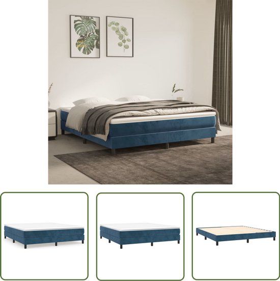 vidaXL Boxspring met matras fluweel donkerblauw 180x200 cm