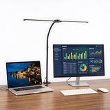 Led-bureaulamp, dimbaar, met klem, dubbele kop, 1200 lumen, zwanenhals, oogverzorging voor telewerk, touchscreen-lamp, 3 kleuren en 5 helderheidsniveaus