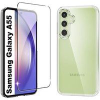 XEPTIO Samsung Galaxy A55 5G Transparante TPU-hoes en Gehard Glazen Schermprotector Bundel