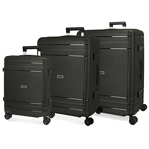 MOVOM Dimension kofferset zwart 55/66/75 cm stijf polypropyleen sluiting TSA 78L 11,3 kg 4 dubbele wielen handbagage, Blanco Y Gris, kofferset