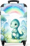 NoBoringSuitcases.com® Kinderkoffer jongen - Kindertrolley jongens - Baby dino - Handbagage koffer lichtgewicht - Reiskoffer trolley kinderen - Rolkoffer met wieltjes - Past binnen 55x40x20 en 55x35x25