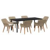 vidaXL Tuin Eettafel Set 7-delig Beige Polyrattan