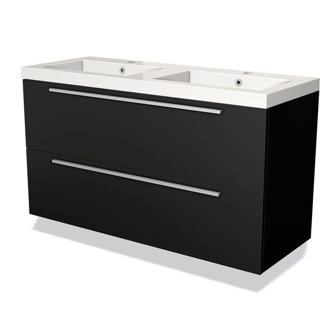 Maxaro Badkamermeubel 120cm Modulo Mat Zwart 2 lades Vlak Wastafel Mineraalmarmer