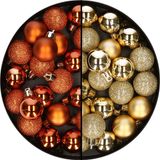 Billiet - Vanlaere 40x pièces petites boules de Noël en plastique or et orange 3 cm