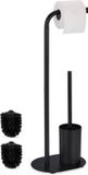 Merkloos Relaxdays Toiletrolhouder met WC-borstelhouder - Metaal - Mat Zwart