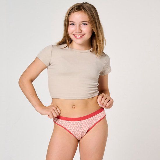 Moodies Young Menstruatie Ondergoed Meisjes - Bamboe Bikini Print Roze - Maat XXS (140-146)