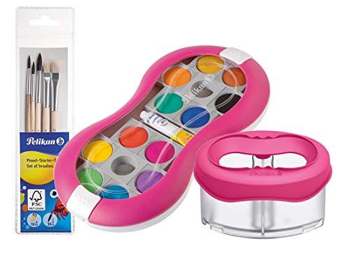 Pelikan Dekverfdoos 735 SP/12 met 12 kleuren en 1 tube dekwit/starter (magenta met space-waterbeker + penseelset)