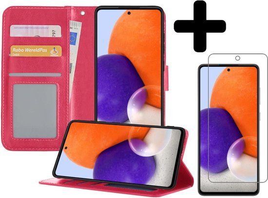 LUQ Book Case voor Samsung Galaxy A72 5G - Donkerroze - met Screenprotector