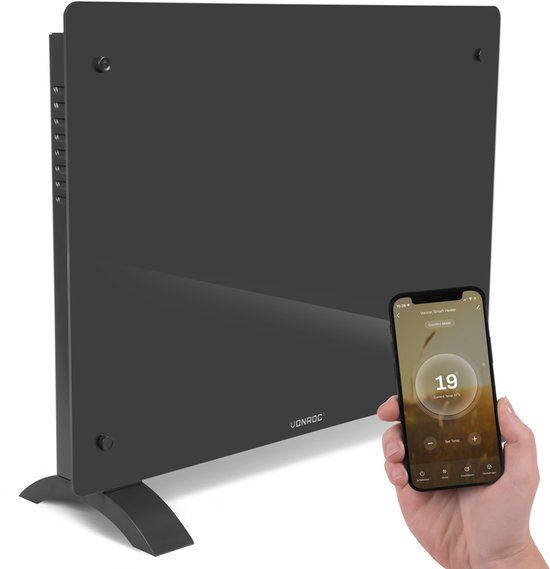 VONROC Luxe elektrische kachel - Convectorkachel met glazen paneel - 1500W - Grijs