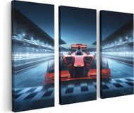 Artaza Canvas Schilderij Drieluik Formule 1 Auto bij de Finish - Rood - 120x80 - Canvas Print