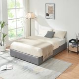 en.casa Tweepersoonsbed Nola met bedbodem linnen 200x140 cm grijs