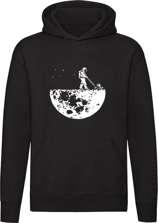 Grasmaaien op de Maan Hoodie - Zwart - Maat L - Unisex