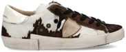 Philippe Model PRSX Low Dames Sneakers Dierenprint Koe/Wit Bruin Leer/Suède Maat 40